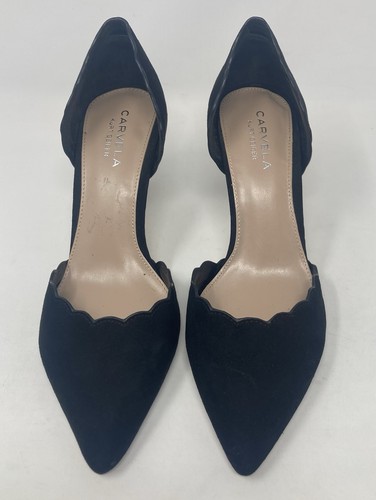 Carvela by Kurt Geiger size 5 (38) black faux suede & gold high heel courts - Picture 3 of 13