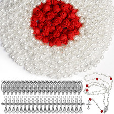 1220 Pcs Rosary Making Supplies Rosary Pearl Beads Carved Rose Cross Centerpiece