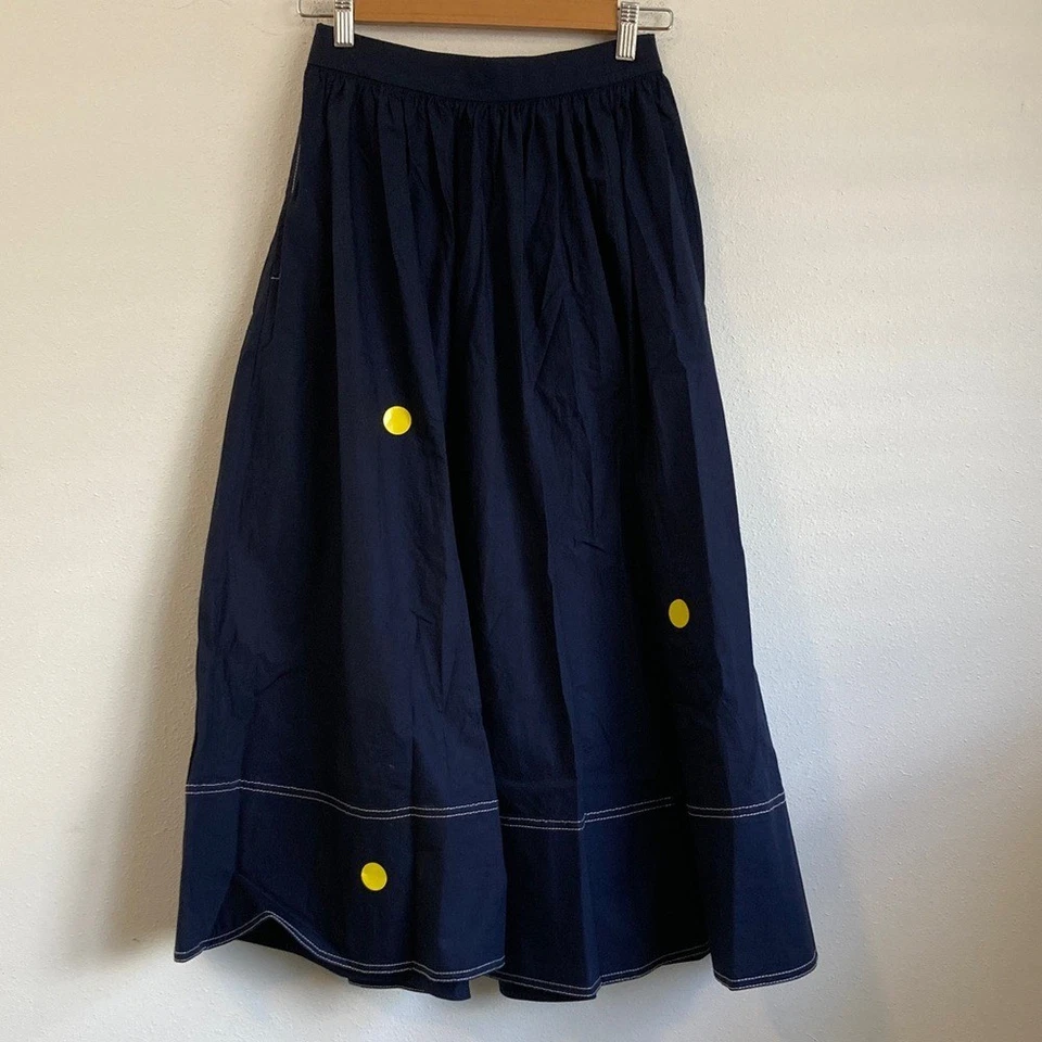 J Crew Contrast-stitch midi skirt in cotton poplin Size 0 Navy Blue - Image 3 of 4