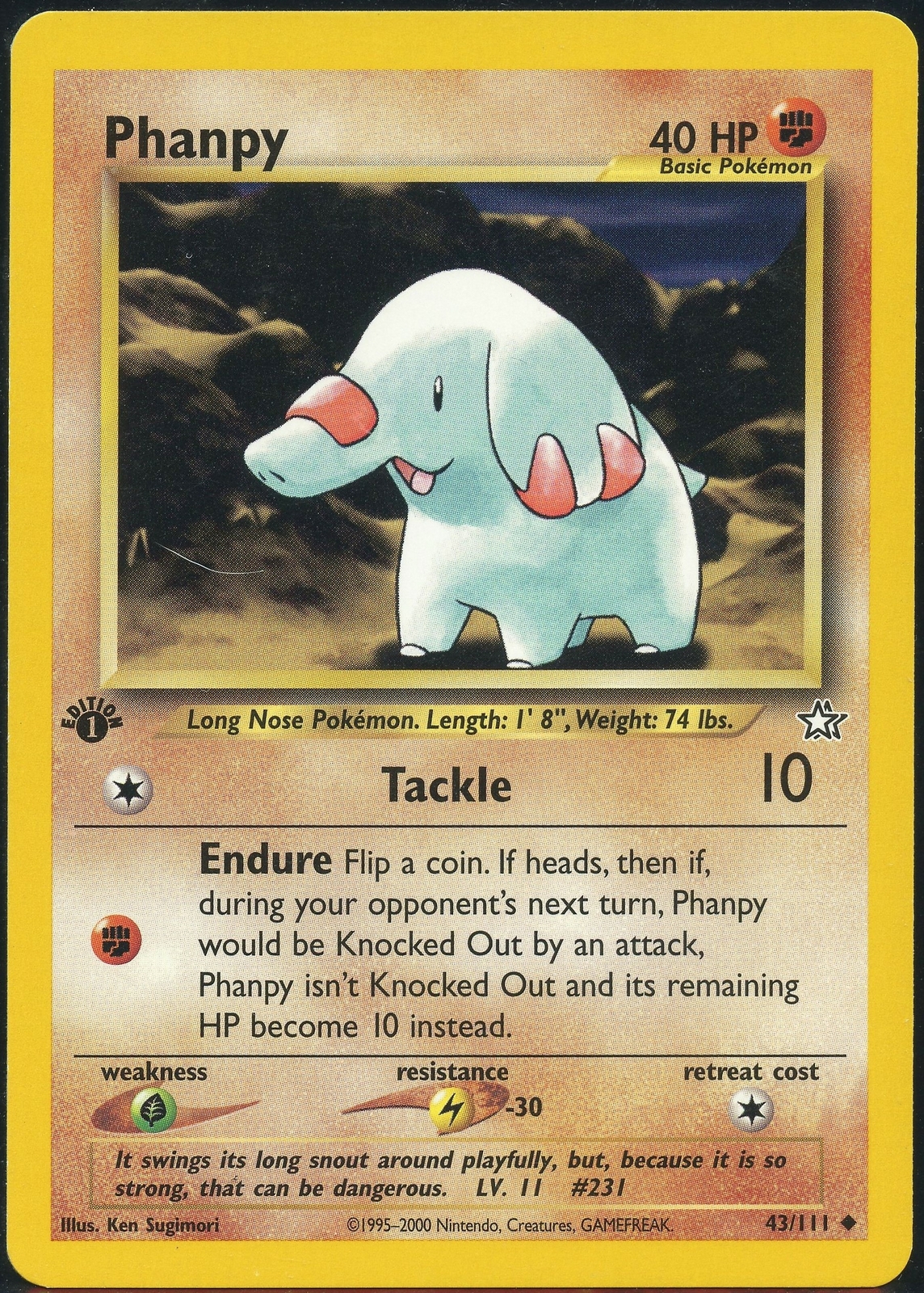 Pokemon 1st Edition Phanpy 43/111 Neo Genesis - Near Mint