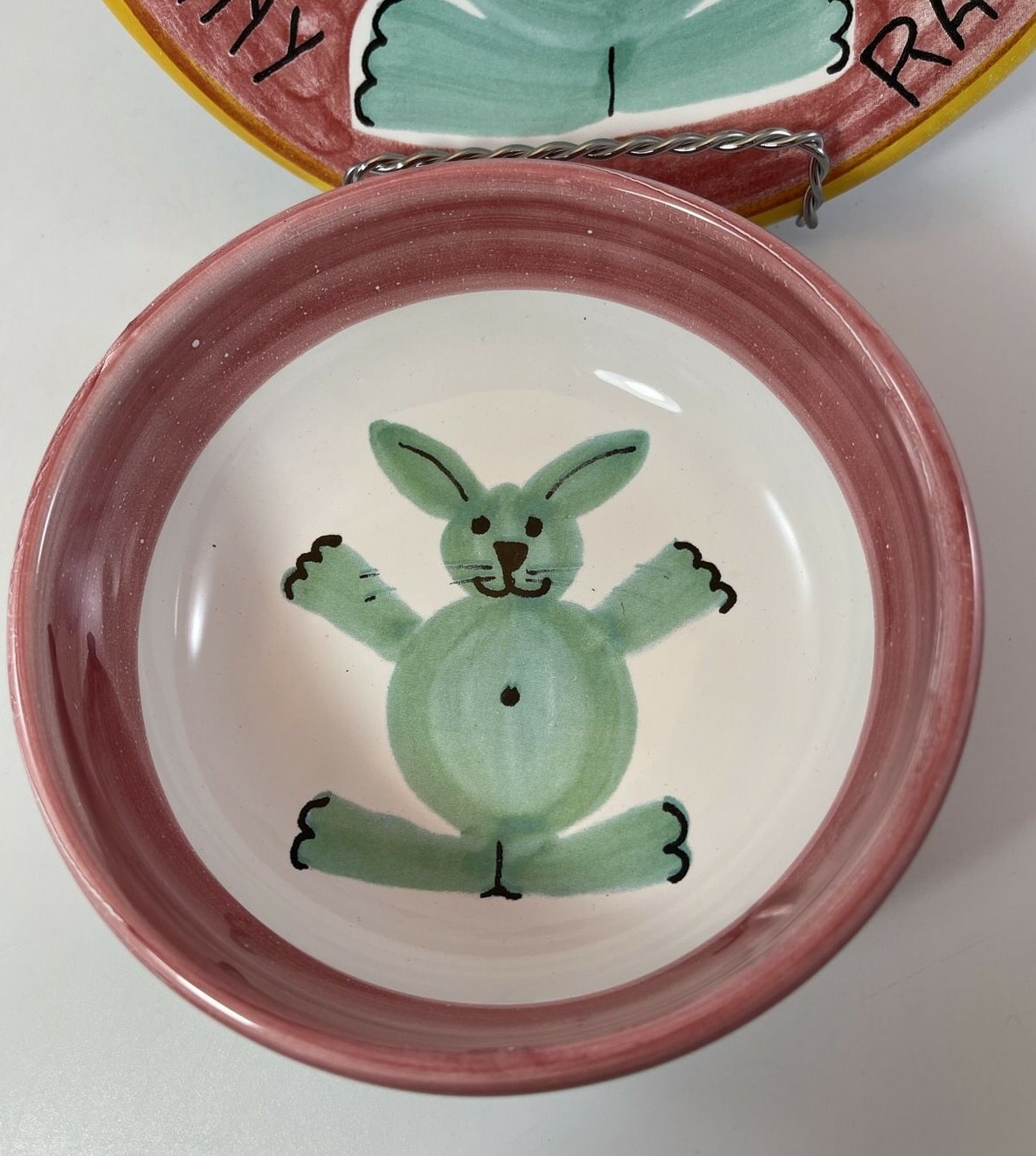Ciao By Bellini Plate And Bowl Set Hand Painted Bunny Rabbits Childs Set Italy