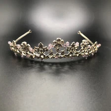 Crystals & Beaded Quinceanera Wedding Hair Accessory Baroque Silver Pink Tiara
