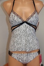 Hula Honey Swimsuit Bikini Tankini 2 pc set Sz XS Push Up Black White