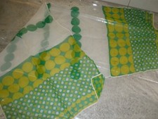 Vintage Scarf Hand Rolled Made in Japan Yellow Green White Dots Vinal/silk