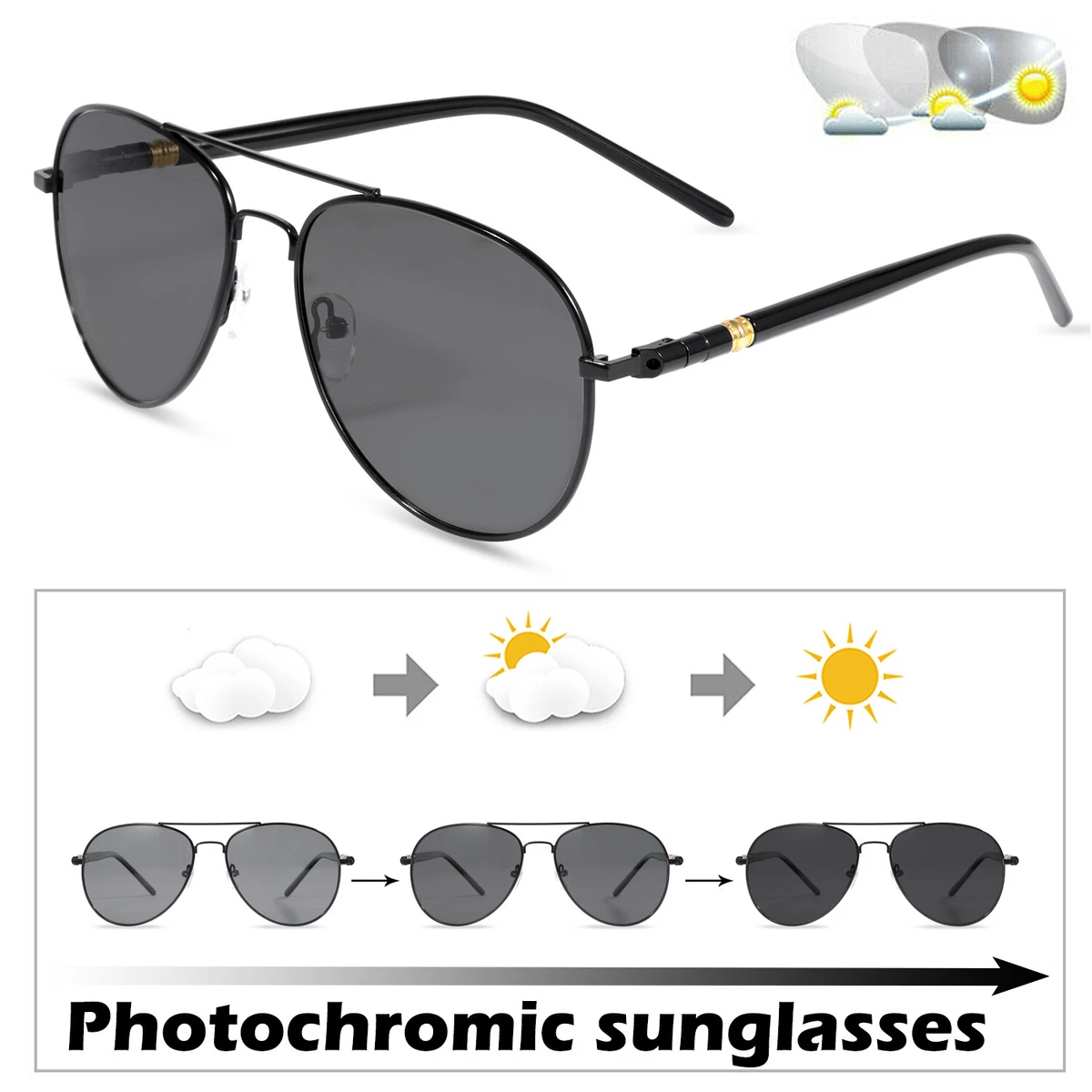 Polarized 100 UV Protection Antiglare Photochromic Sunglasses for Men Women