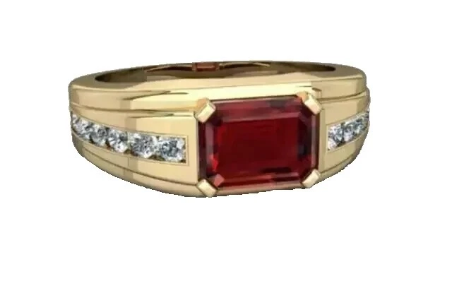 Anillos De Oro Amarillo Granate 14k para Hombre