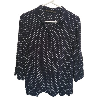 Zara Basic Womens Polka Dot Hidden Button Front Top Size Small