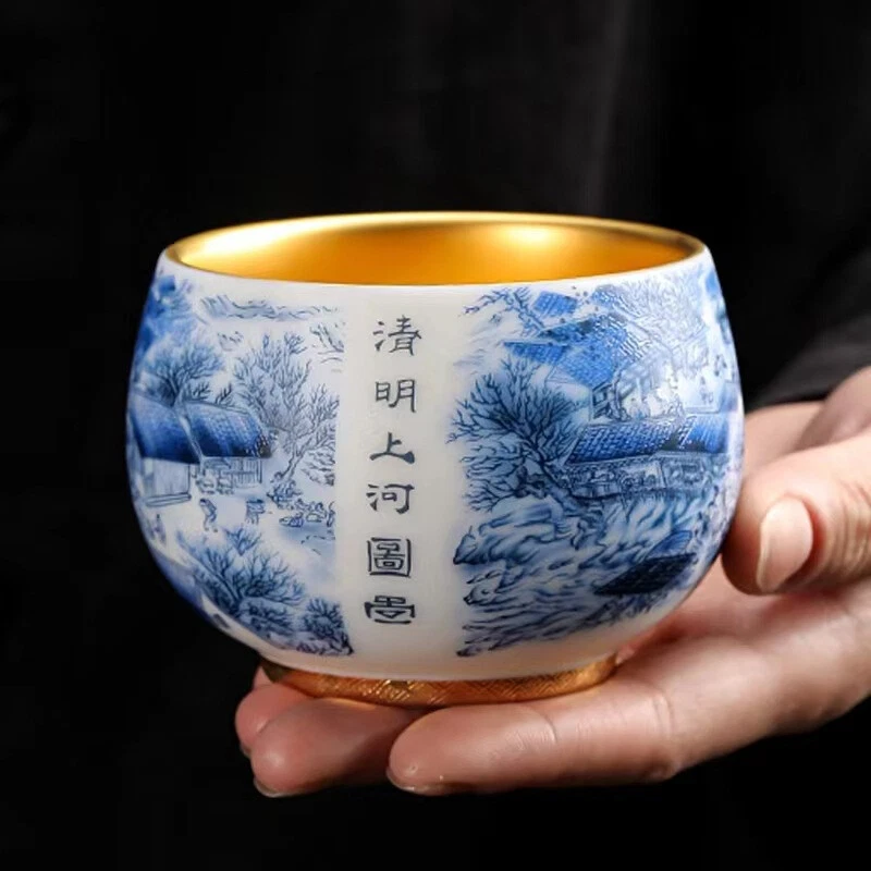 Taza de té dorada pintada a mano cordero graso jade porcelana taza maestra taza de té Pu'er Foto 3 de 4