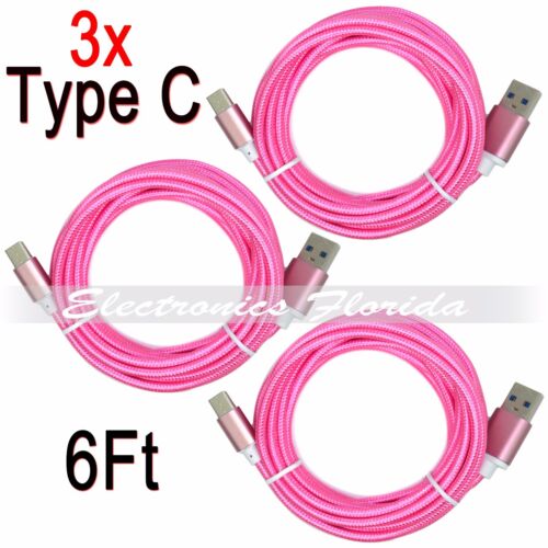 Lot 3x 6FT Nylon Braided Rope USB-C Type-C Data Sync Charger Charging Cable - Picture 7 of 12