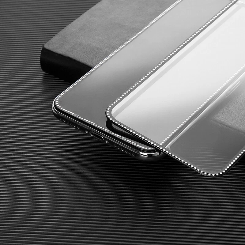 Película de vidrio templado brillante borde negro diamante para iPhone 6 7 X 12 11 Mini Pro Foto 4 de 4