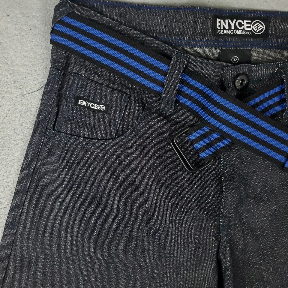 Pantalones Cortos Enyce Para Hombre Talla 32 Gris Azul Retro Sueltos Cinturón Denim Foto 2 de 4