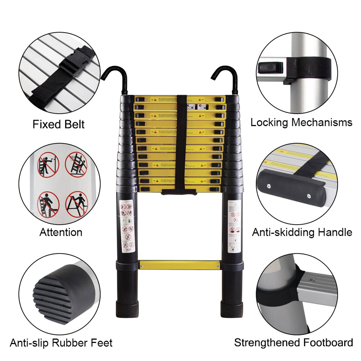 4.4M Telescopic Aluminium Alloy Ladder With Hooks Extension Extendable