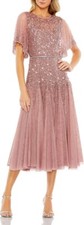 New Mac Duggal Sequin & Crystal Embellished Ruffle Sleeve Midi Cocktail Dress 12