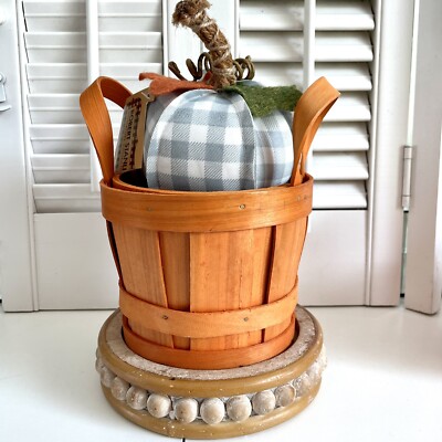 Fall Pumpkin Basket Set Thanksgiving Modern Decor Buffalo Plaid Check Cornucopia