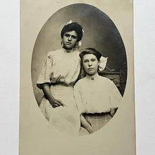 Antique Real Photograph Postcard RPPC Teen Girls Big Bows Besties Sisters