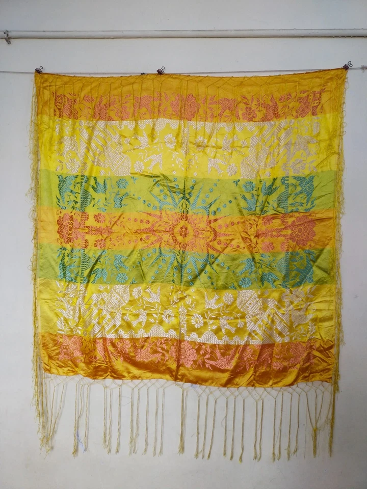 Mantón de piano de seda tipo taj mahal vintage flecos bufanda brocado textil itm1095 Foto 3 de 4