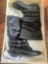 SOFFT Valencia Boots Slouch Black Leather Studded Straps Size 9 Women 1411101