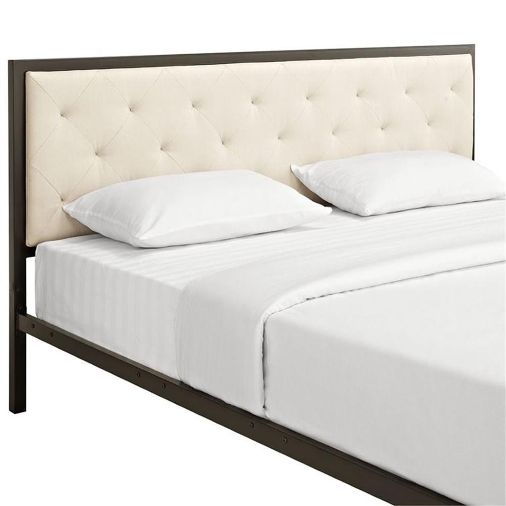 Modway Mia King Powder-coated Steel and Fabric Bed in Brown/Beige