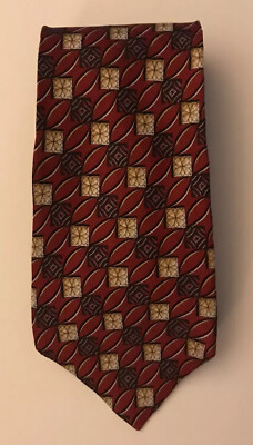 CAPE COD Mens Tie. 100% Silk. Red With Multi Color Geometrical Pattern