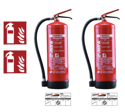 2x Feuerlöscher Protex SDE6 6l AB Schaum inkl. Halterung, Plakette u. Schild