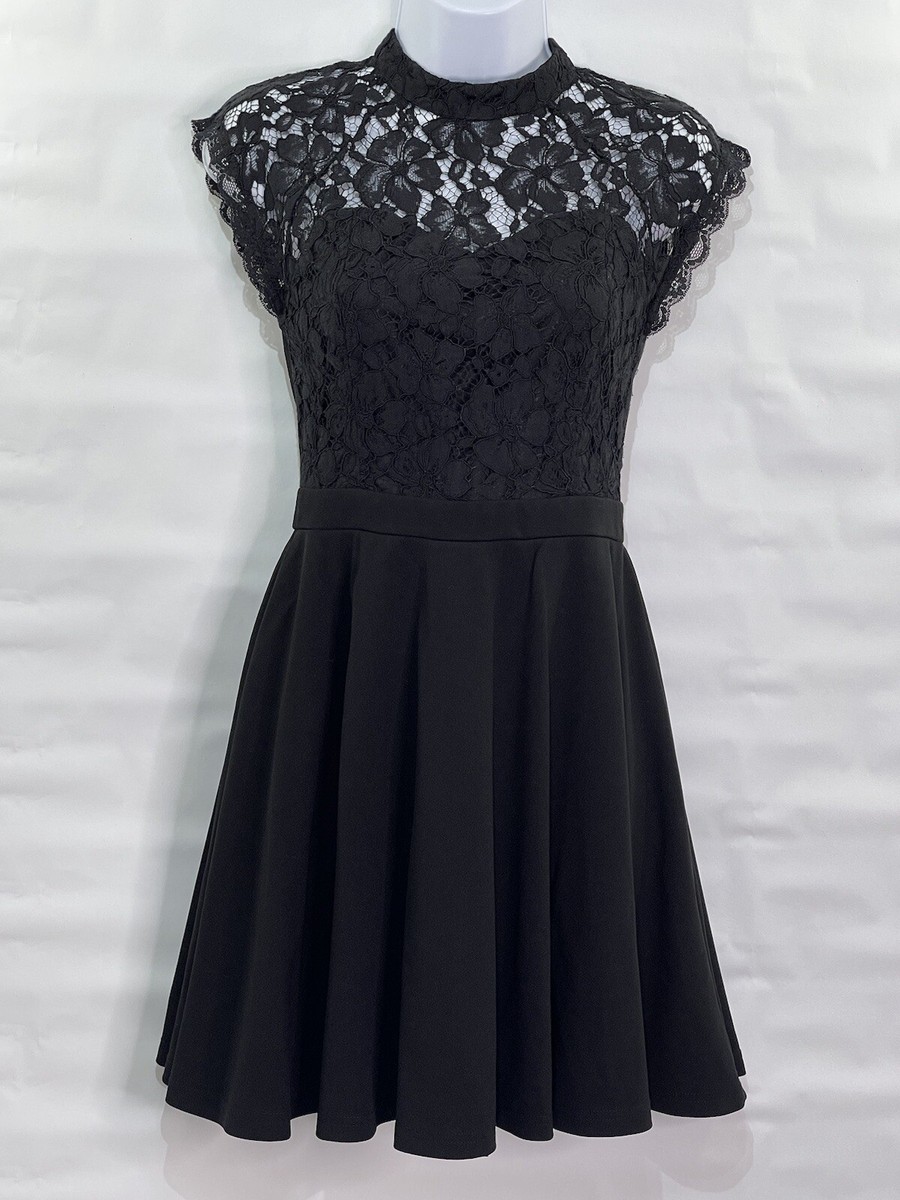 JUN IVY Women's Sz XS Black Stretch Lace Zip Cap Sleeve Fit