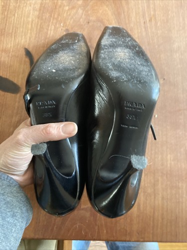 Authentic Prada Black Leather Heels With Square Toe Size 9 - Picture 10 of 15