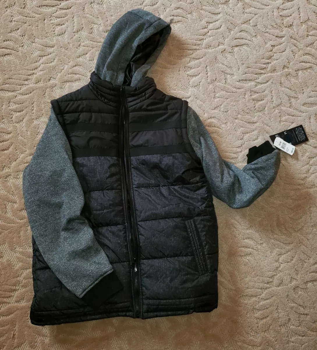 Mens Machine Custom Co. Small Hoodie Grey Puffer Winter Jacket MST