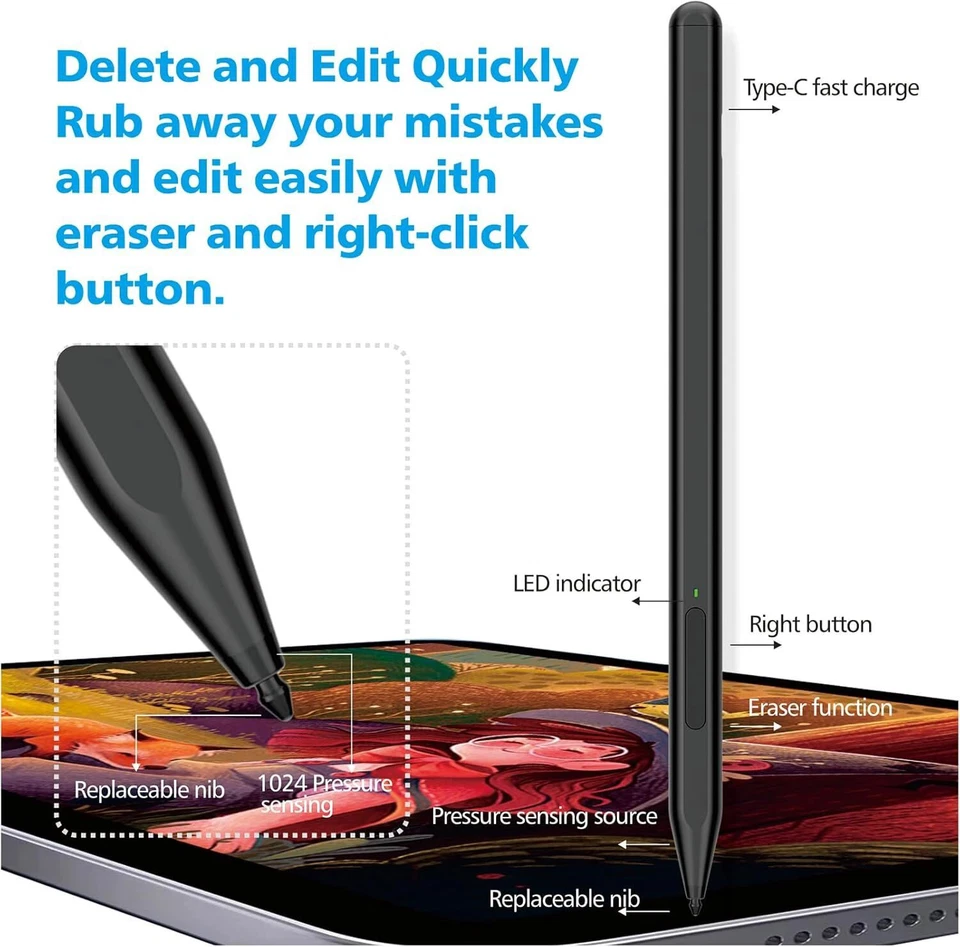 Stylus Pen For Micrsoft Surface Pro 12 11 10 9 8 7 6 5 Laptop Studio Book Go Duo - Image 3 of 4