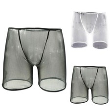 Men Sexy Transparent Mesh Fabric Boxer Brief Net Yarn Shorts Underwear Underpant