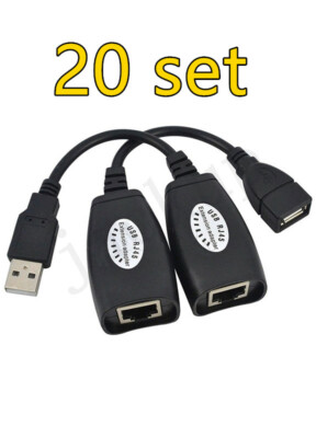 20 pair USB Extension Ethernet RJ45 Cable LAN Adapter Extender Over Repeater Set
