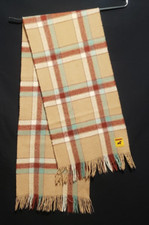 Kynoch Keith Scotland Wool Scarf - Beige Brown Blue Plaid - 10" W x 46" L