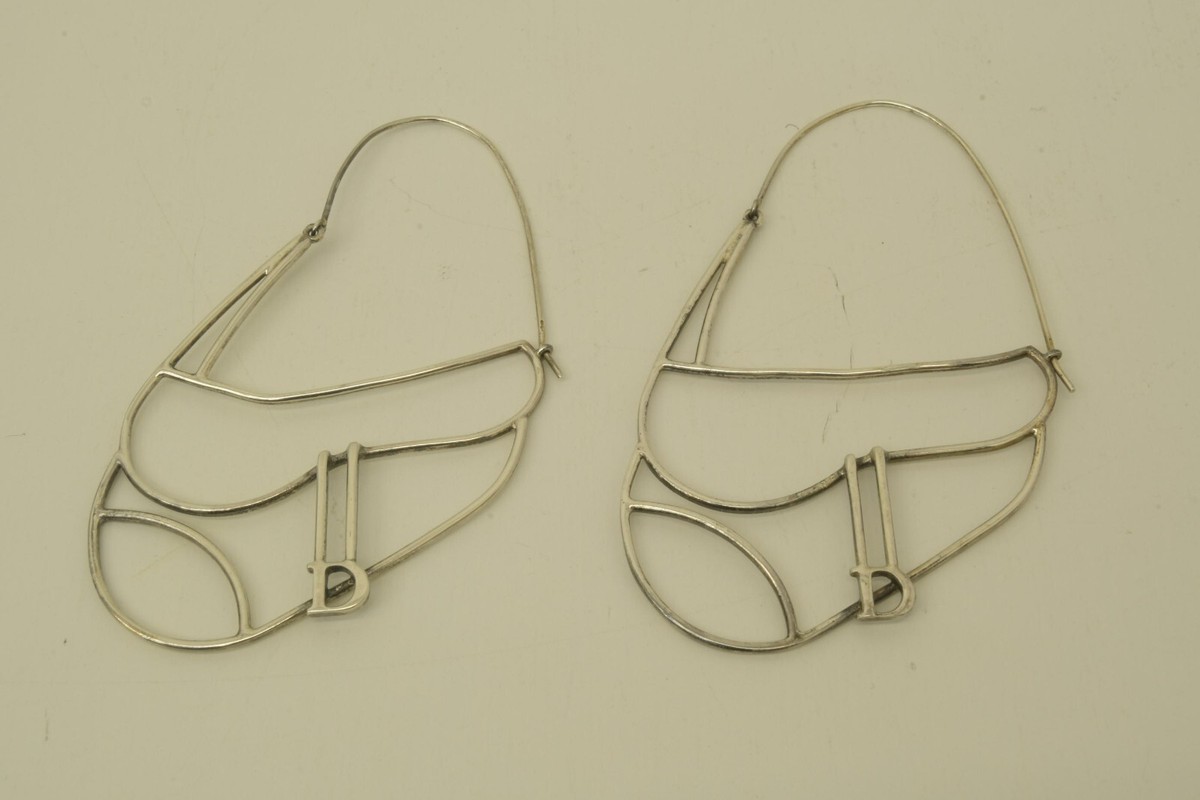 ディオール　サドルピアス Authentic Christian Dior Pierced Earrings Sterling Saddle Bags D
