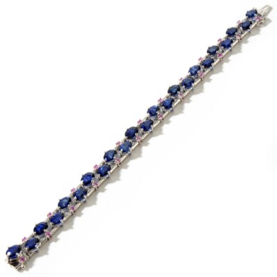 Sterlingsilber echtes blaues und rosa Saphir Armband, 7 Zoll, Colleen Lopez 
