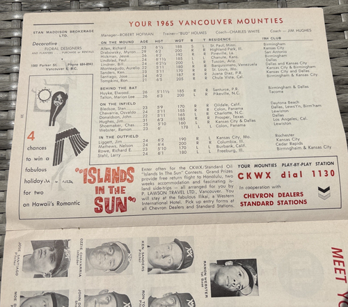 1965 Vancouver Mounties Capilano Stadium PCL Baseball Program vs Tacoma Giants - Picture 11 of 13