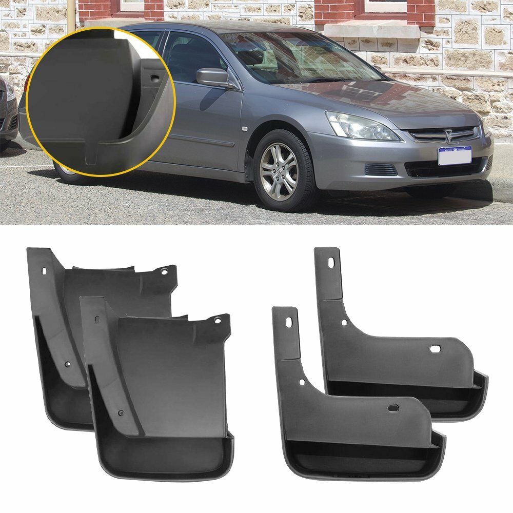 Black Rubber Mud Flap Splash Guards For 2003-2007 Honda Accord Sedan – Set Of 4