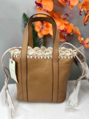 NWT LUCKY BRAND Toni Tan Brown Leather Drawstring Satchel  display picture 1