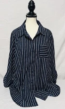 Rebecca Malone Women’s Button Down Blouse Plus Size 2X Blue Diamond Pattern