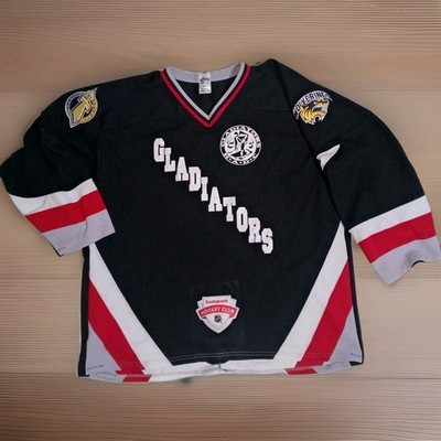 Authentic SHI Gladiators Hockey Jersey Black Red White-Canada-Men s Size L/XL