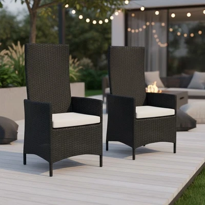 MUCOLA Rattansessel Sessel Stuhl Garten hochlehner Kissen Balkon Sitzmöbel schwarz 2er