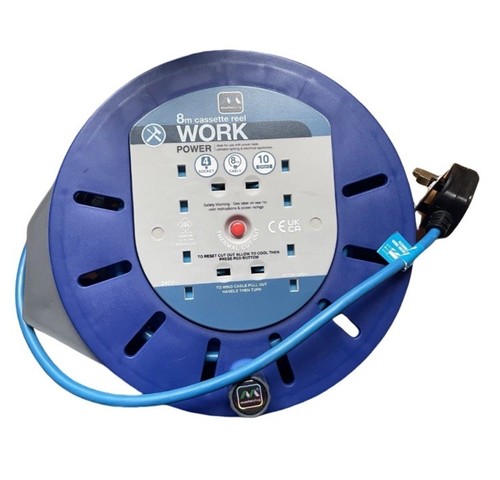 Masterplug 4-Socket Cassette Cable Reel 8m, Blue 10A - Picture 2 of 3