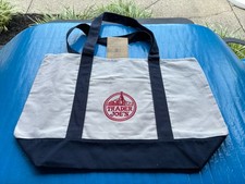 NWT Trader Joe  s Canvas Large Tote Bag, Color Beige With Navy Blue Pattern