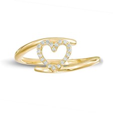 10K Yellow Gold Heart Bypass Ring 0.10 Cttw Diamonds Jewelry for Women Size 6