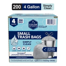 4-Gallon scented drawstring trash bags with Microban, 200-count