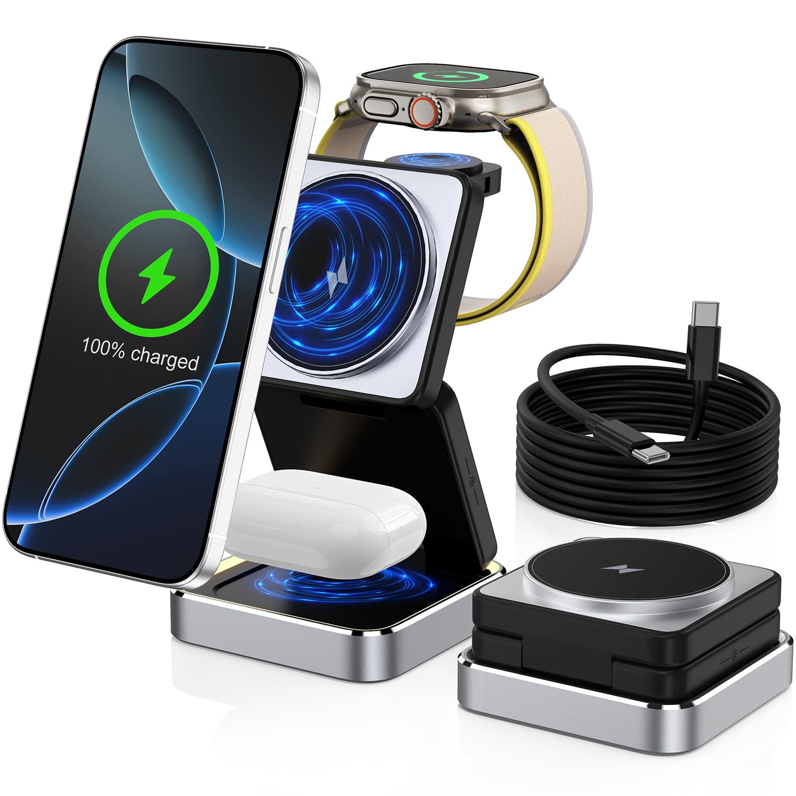 Foldable 3-in-1 Wireless Charging Station for iPhone Apple Watch AirPods