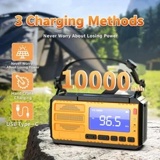 Emergency Solar Hand Crank Weather Radio 10000mAh Power Bank Charger Flash Light