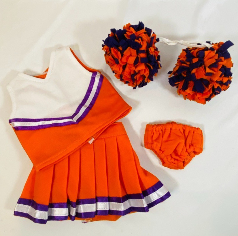 Handmade Orange Cheerleader Outfit Top/Skirt/Pom-Poms for 18