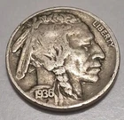 FULL HORN  1936 P NICE ORIGINAL BUFFALO NICKEL 5¢ Shipping 95¢!  🇺🇸     BN761
