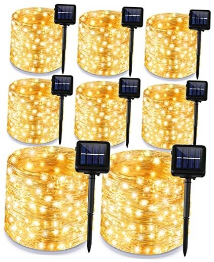 8 Pack 240 LED Solar String Lights Outdoor Waterproof 78ft Warm White