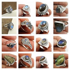 Naturel Labradorite Pierre 925 Argent Sterling Élégant Taille Bague 8 Pâque Gift