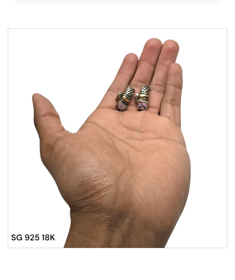 Pendientes Omega Cable Amatista Diseñador Retirado SG Oro 18k Plata Esterlina Foto 4 de 4